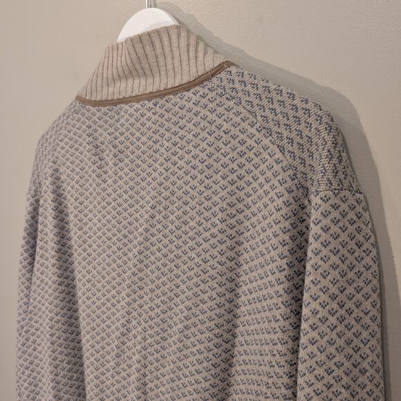 Tasso Elba Sweater Mens Large Beige Blue Cardigan Knit Preppy Grandpa - Size XL - Picture 4 of 7
